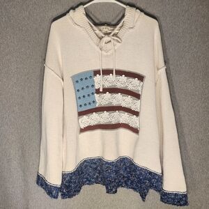 POL Oversized American Flag USA Pullover Sweater With Hood